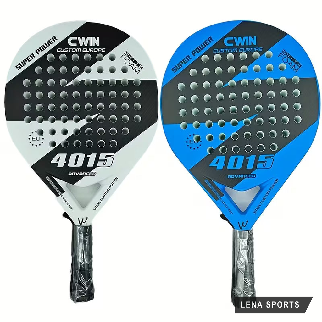 Pala de pádel CWIN 4015 en sus dos colores, azul y blanca, con su funda