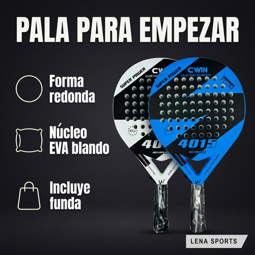 Pala de pádel CWIN 4015: forma redonda, núcleo EVA blando e incluye funda de transporte
