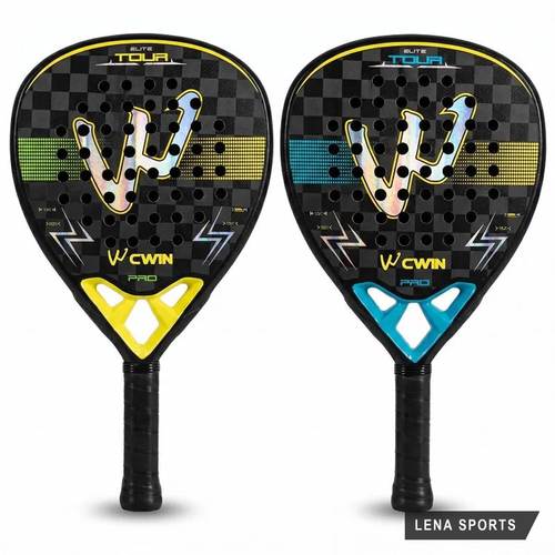 Pala de pádel CWIN Elite Tour Pro en sus dos colores, amarillo y azul, vista frontal