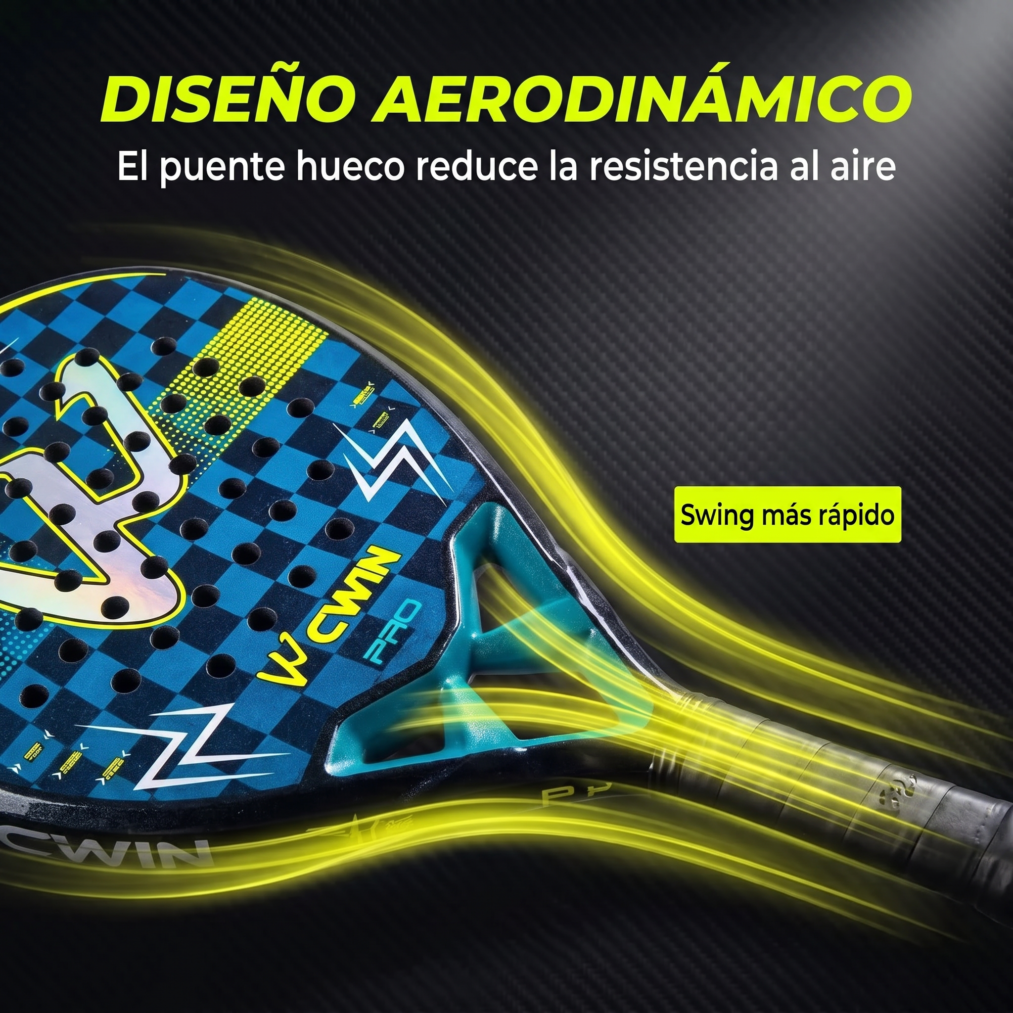 Diseño aerodinámico con puente hueco de la pala CWIN Elite Tour Pro para un swing más rápido