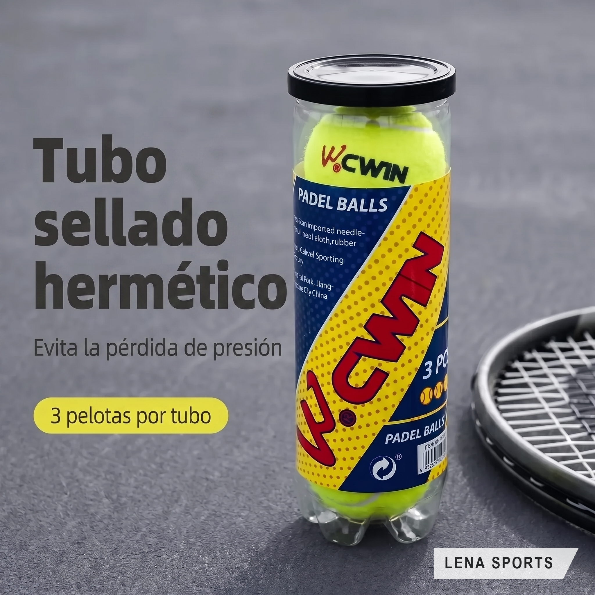 Tubo sellado hermético de pelotas de pádel CWIN que evita la pérdida de presión, 3 pelotas por tubo